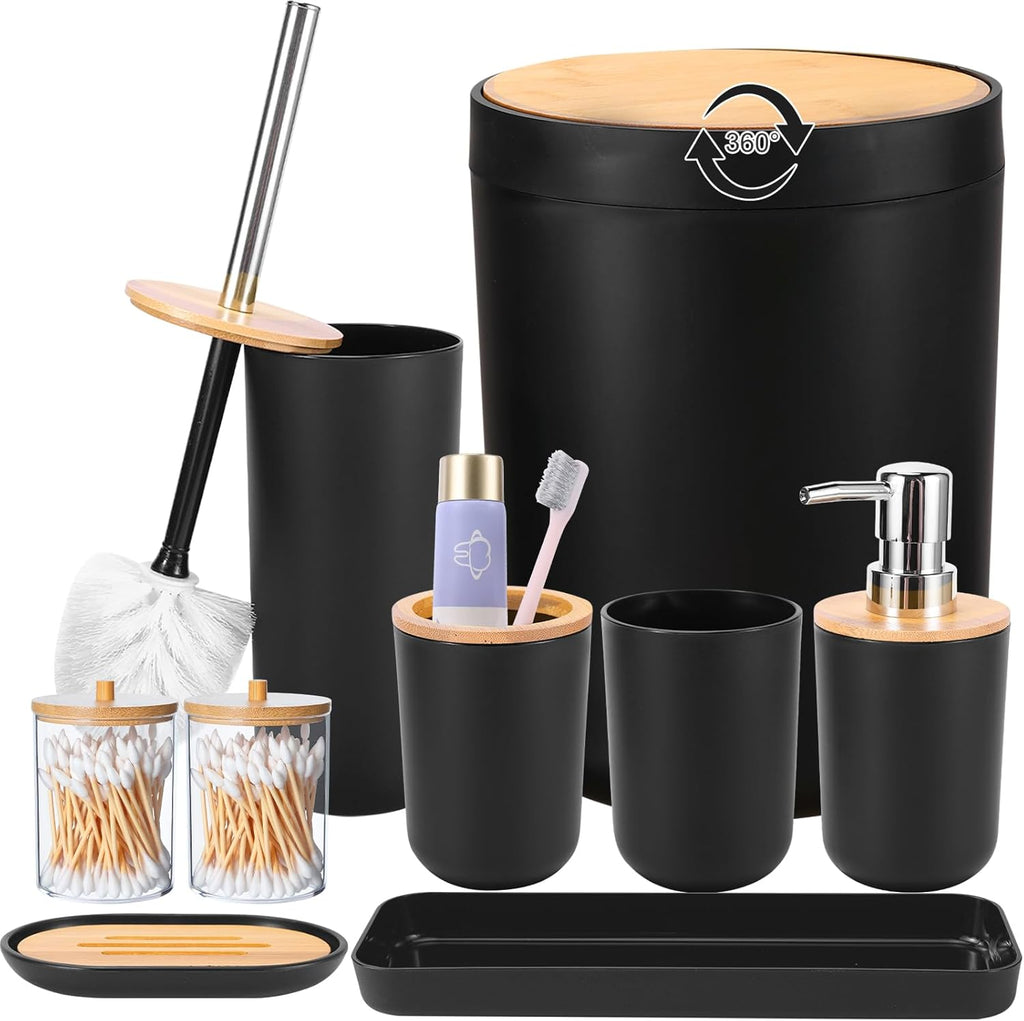 9Pcs Black Bathroom Accessories Set with Trash Can Bathroom Set Black Bathroom Accessories Bathroom Decor