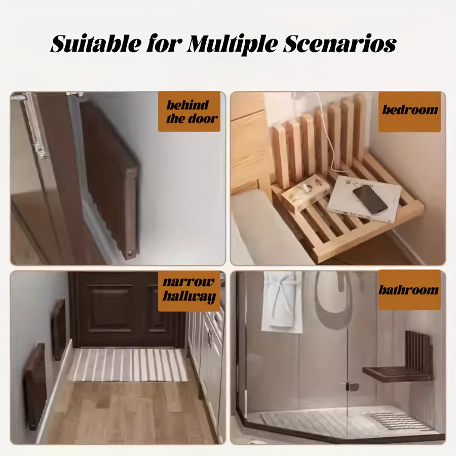 Environmentally Friendly Wood Wall-mounted Folding Stool Chair for Solid Wood Shoe Changing Stool for Kids Adults