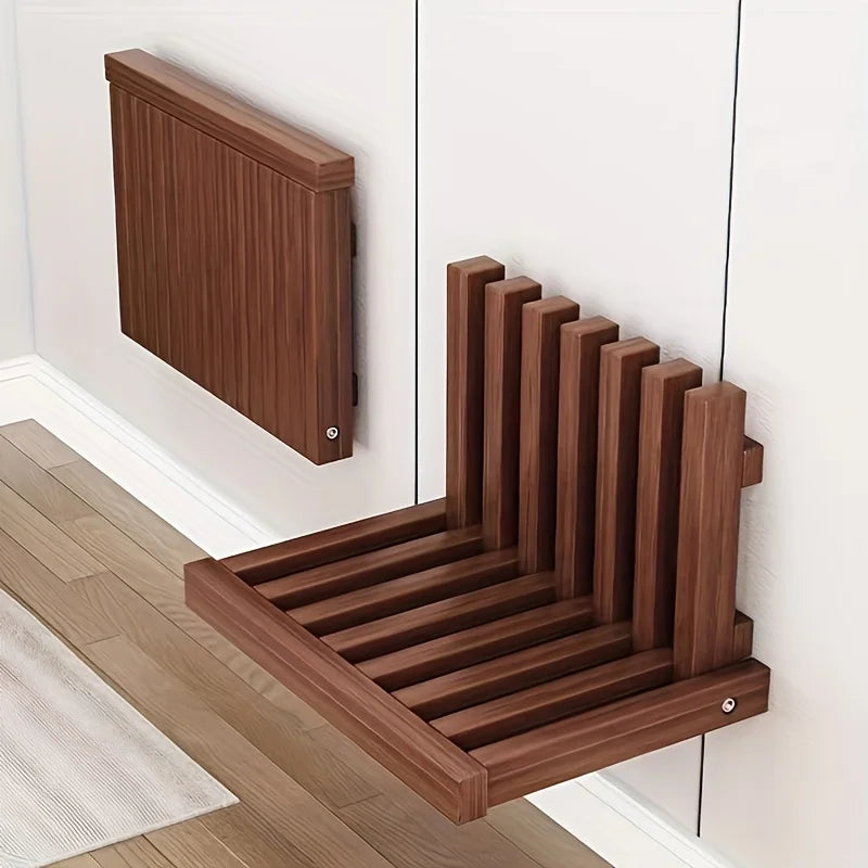 Environmentally Friendly Wood Wall-mounted Folding Stool Chair for Solid Wood Shoe Changing Stool for Kids Adults
