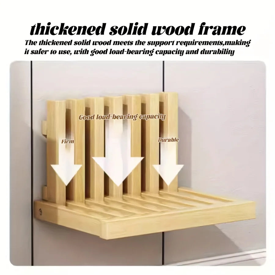 Environmentally Friendly Wood Wall-mounted Folding Stool Chair for Solid Wood Shoe Changing Stool for Kids Adults